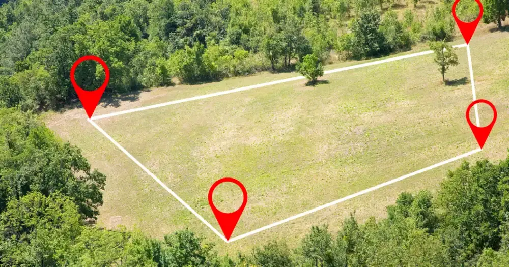 Aerial drone view of land and urban area for property survey