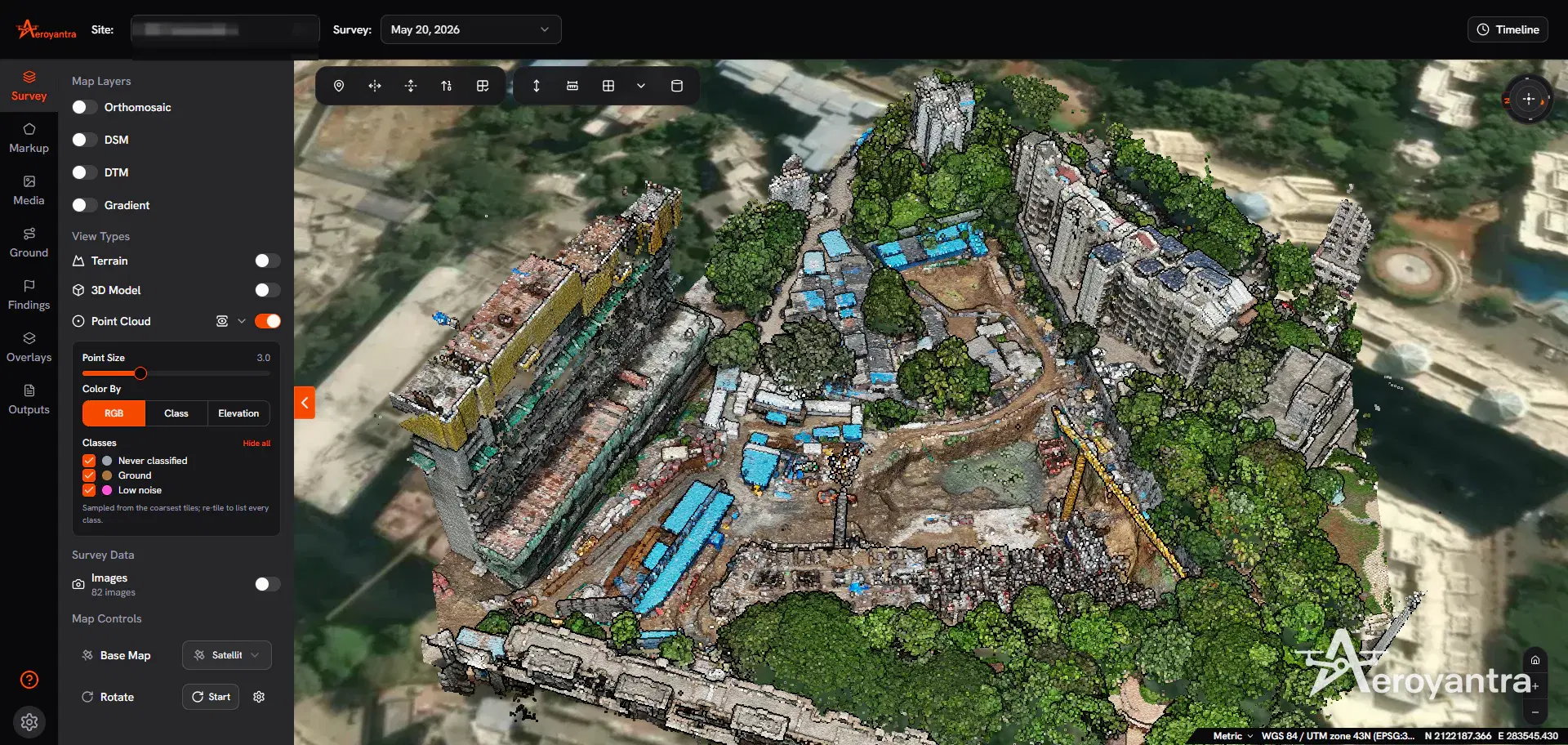 Drone 3D mapping point cloud of a high-rise building under construction