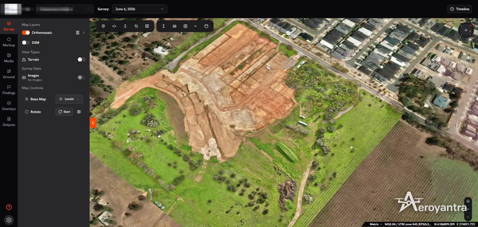 Drone orthomosaic of the subdivision earthworks and benched cut - land subdivision earthworks