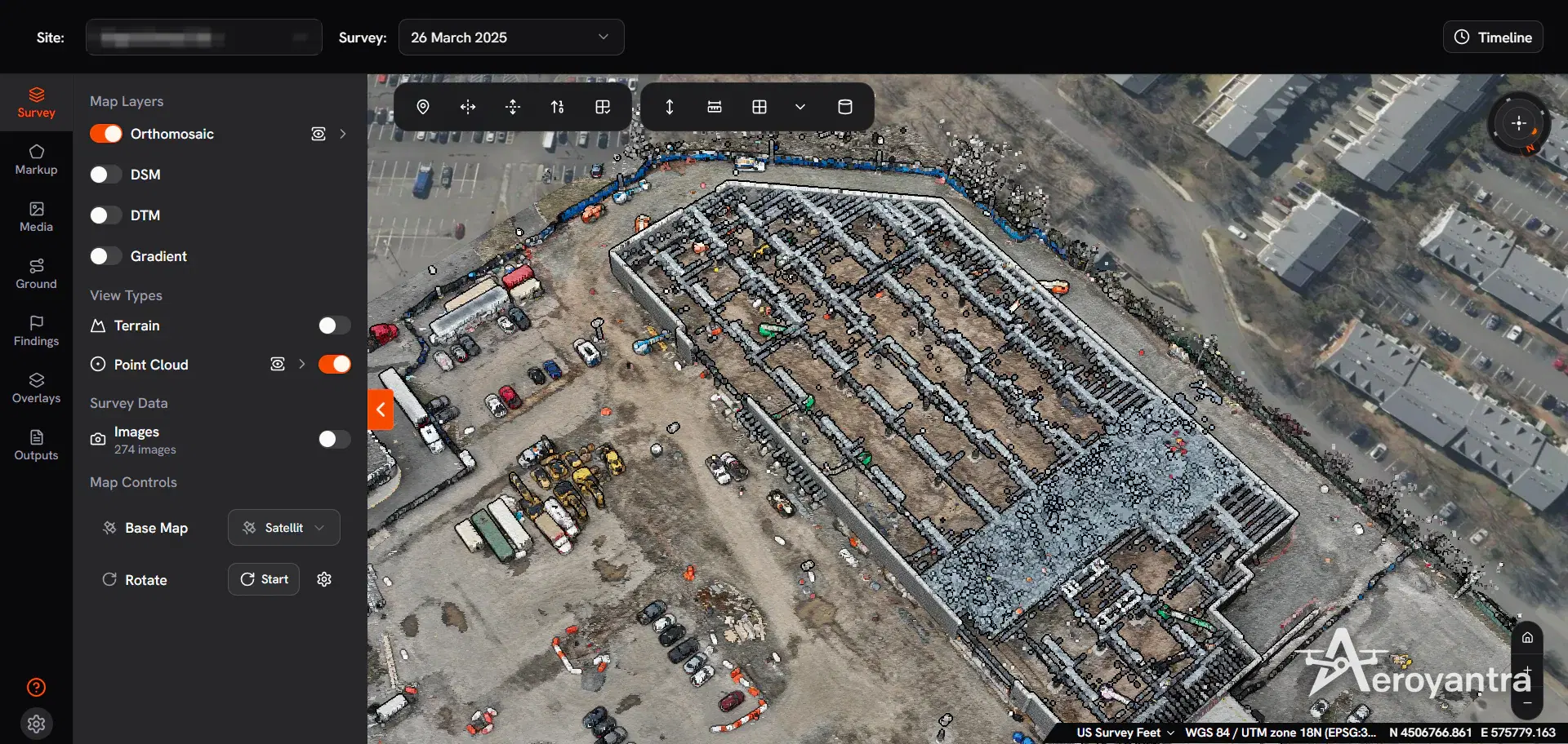 3D point cloud of the foundation and footing layout - retail store construction