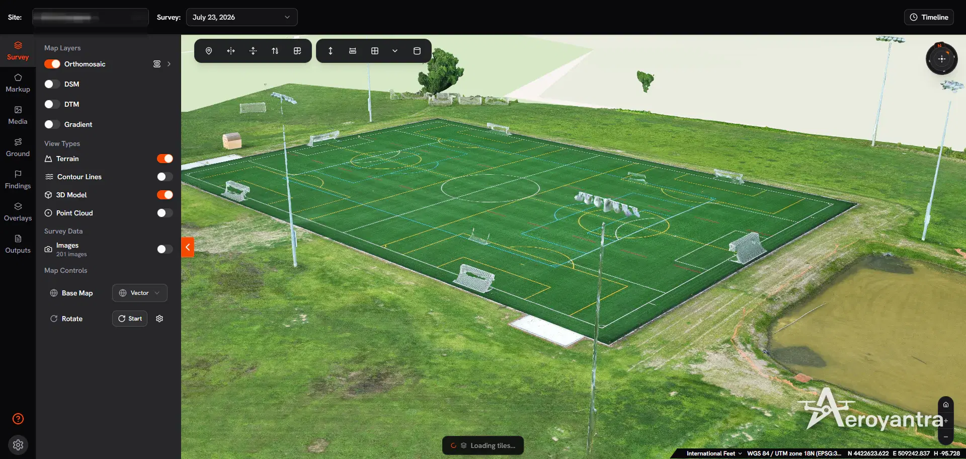 Textured 3D model of the completed synthetic turf field - synthetic turf sports field construction