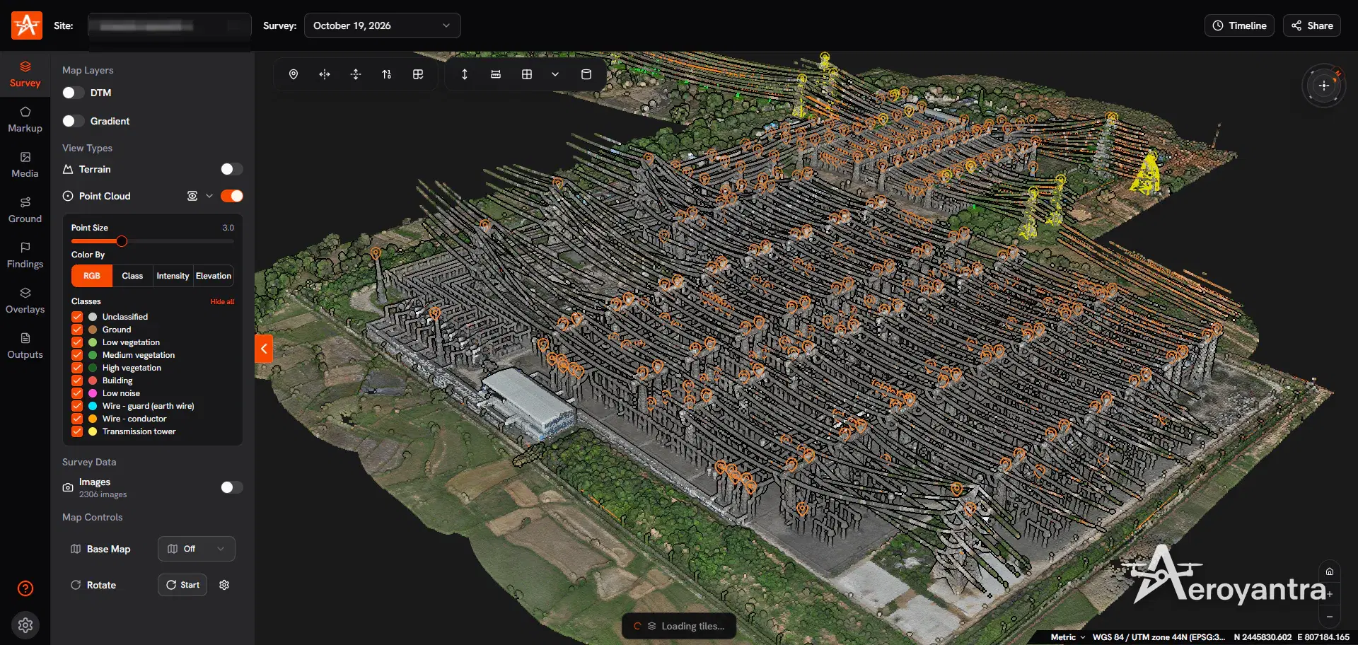 RGB LiDAR point cloud of an electrical substation switchyard - electrical substation lidar survey