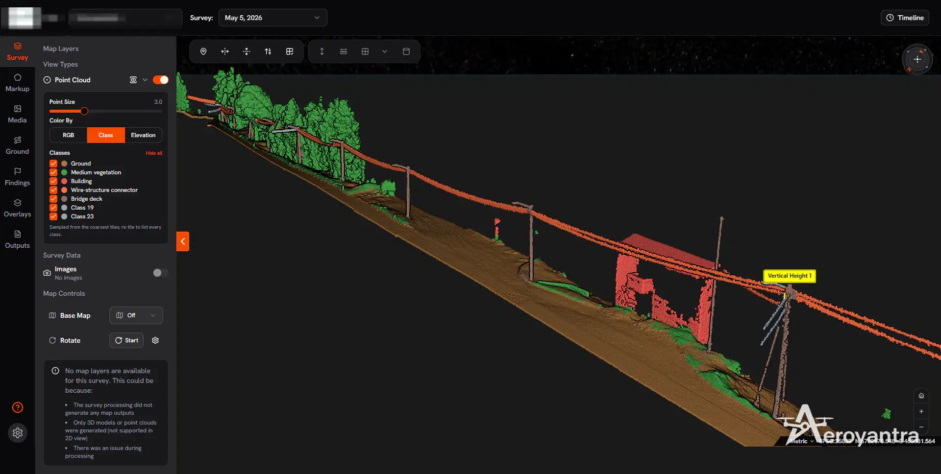 ASPRS-classified point cloud: ground, vegetation, building, wire-structure connector and bridge deck - powerline corridor asprs classification