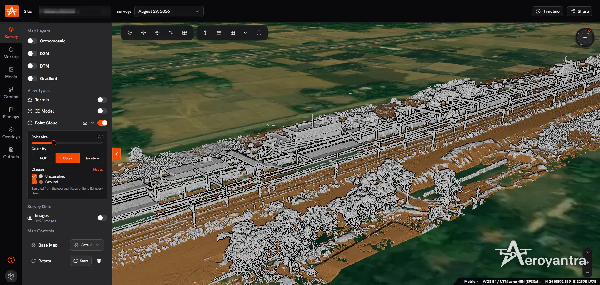 Point cloud classified into ground and unclassified returns - railway corridor lidar survey