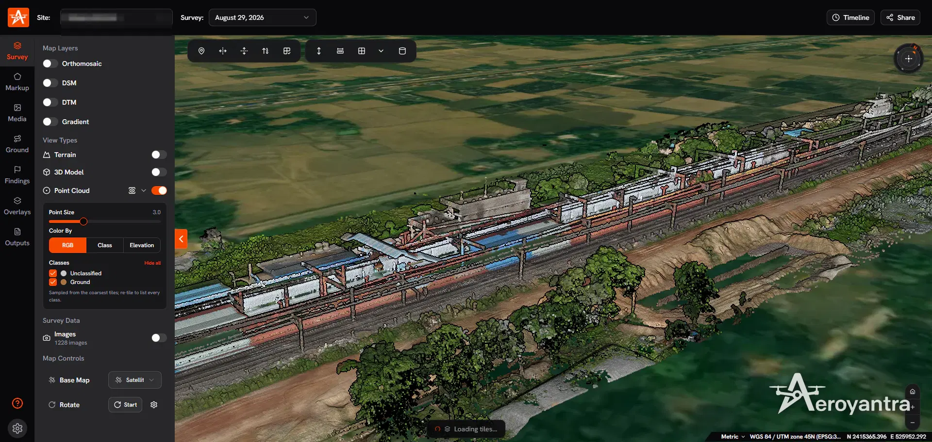 RGB LiDAR point cloud of a railway station and track corridor - railway corridor lidar survey